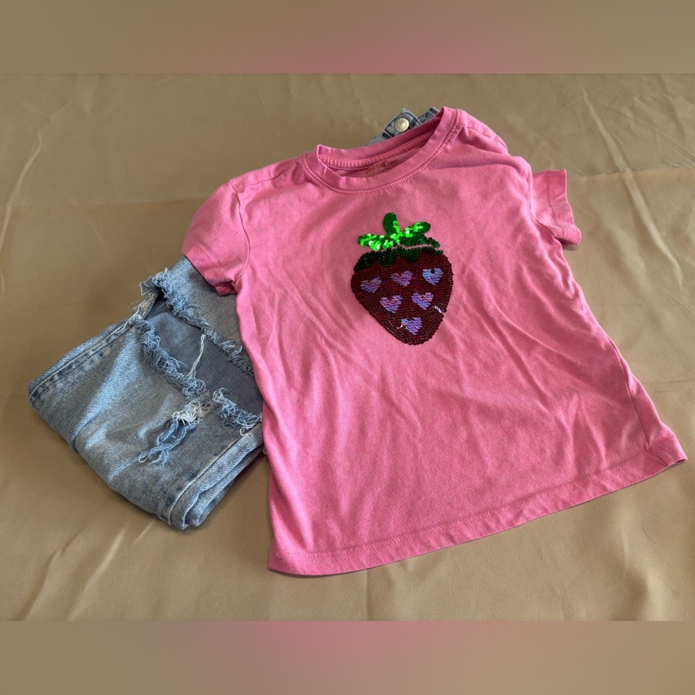 Girl's Art Class & Cat & Jack Outfit‎ size 6-7 Pink Shirt w/ Distressed Jeans